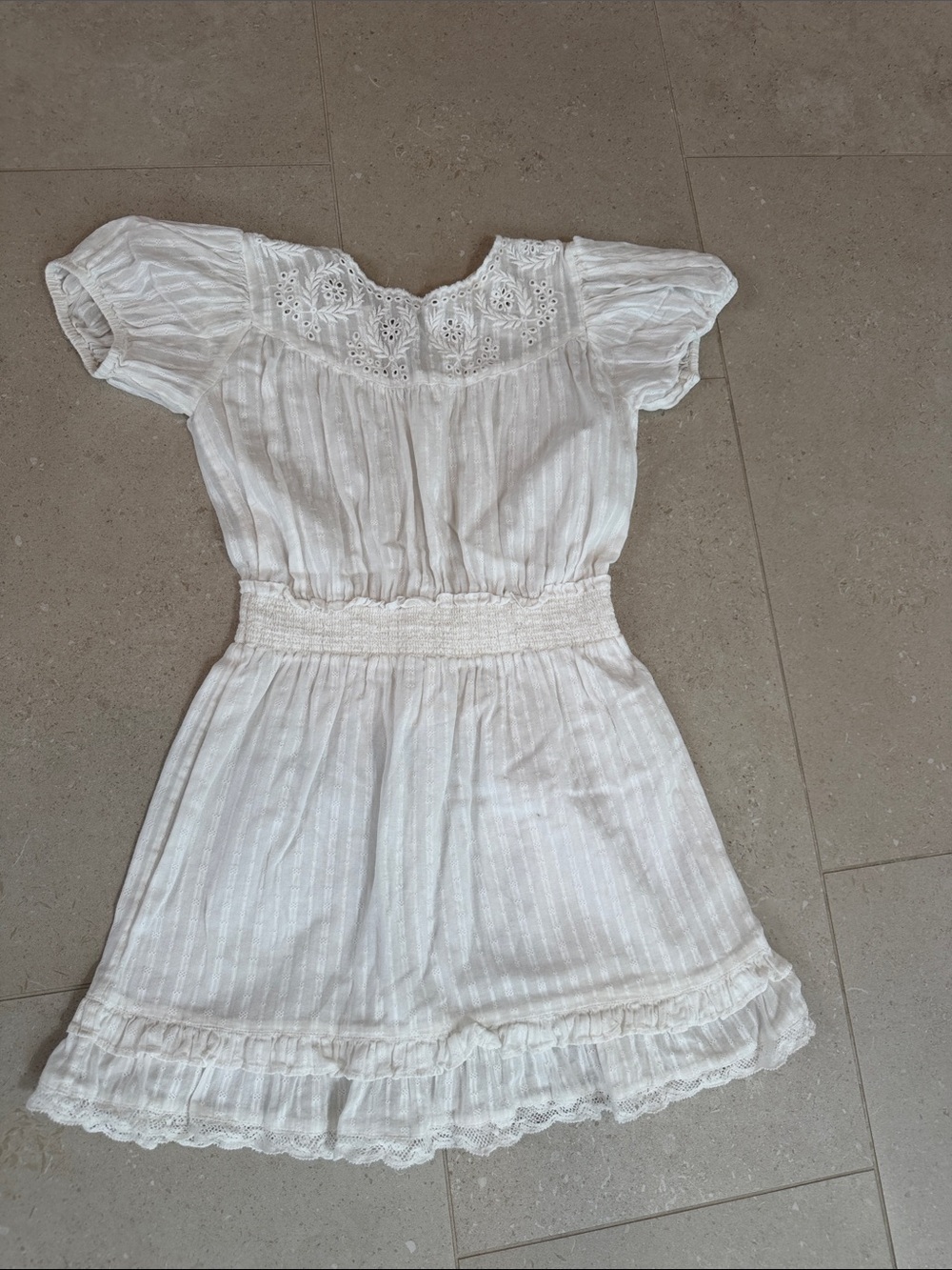 LoveShackFancy White Eyelet Smocked Waist Dress